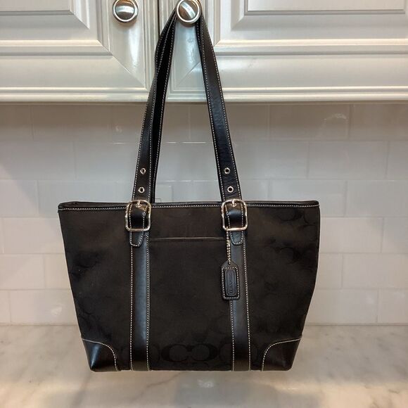 Coach 6042 Jacquard Leather Canvas Tote - Picture 1 of 13